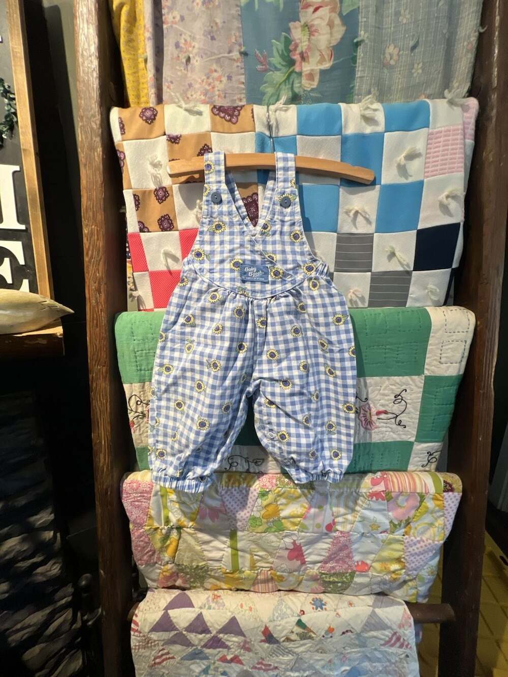 Vintage OshKosh B'gosh Sunflower Gingham Overalls Size 6/9M